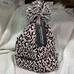 Justin and Taylor pink Leopard Print Pom Beanie NWT